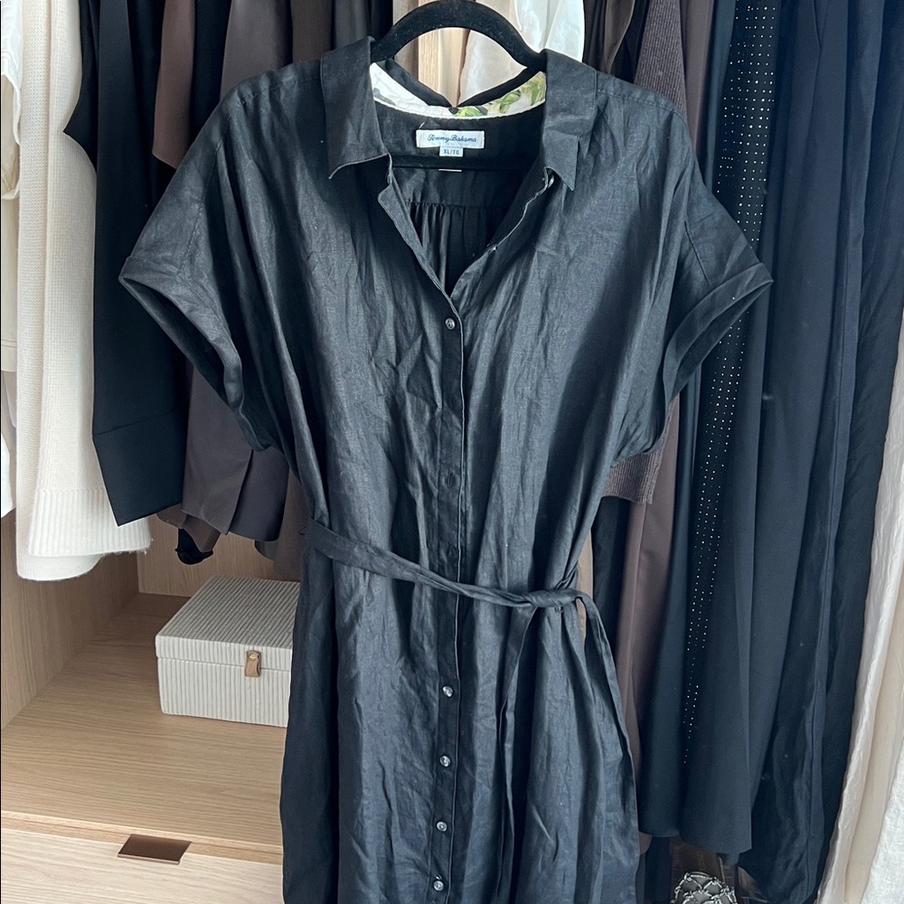Tommy Bahama Coastalina Linen Midi Shirtdress Black Size XL - Picture 3 of 9